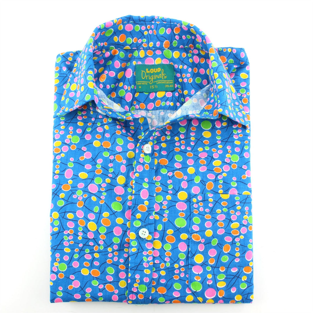 Tailored Fit Short Sleeve Shirt - Blue Blobs