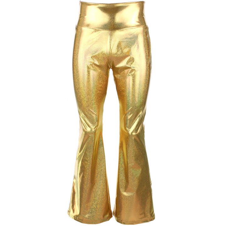 Shiny Metallic Flares Trousers - Gold