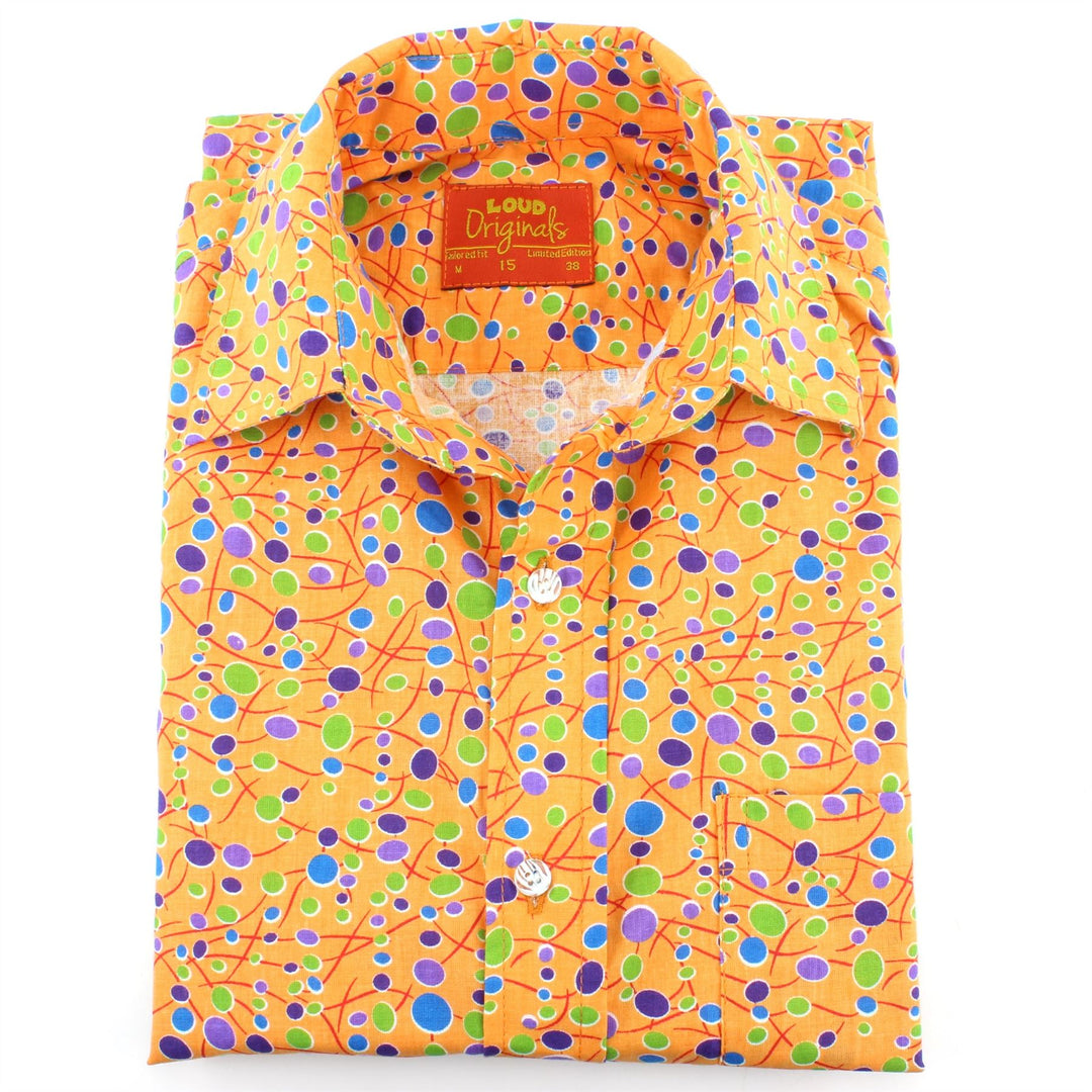 Tailored Fit Short Sleeve Shirt - Orange & Multi Dots