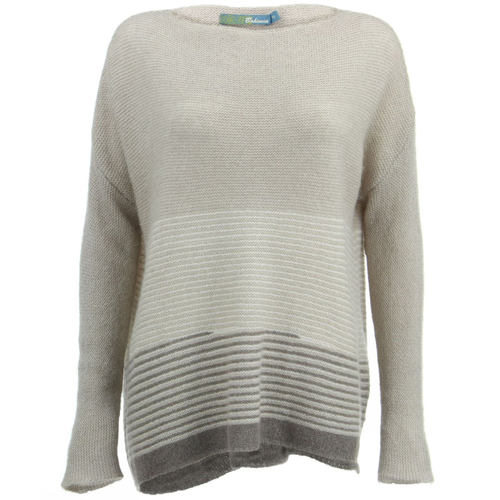 Wool Blend Knit Jumper with Fine Stripe Design - Nougat Brown