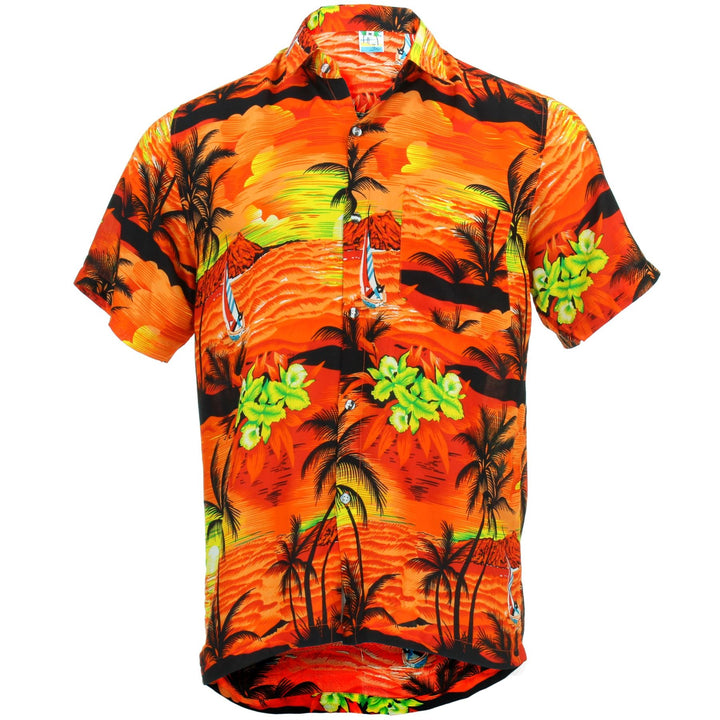 Short Sleeve Hawaiian Shirt - Palm Trees - Orange