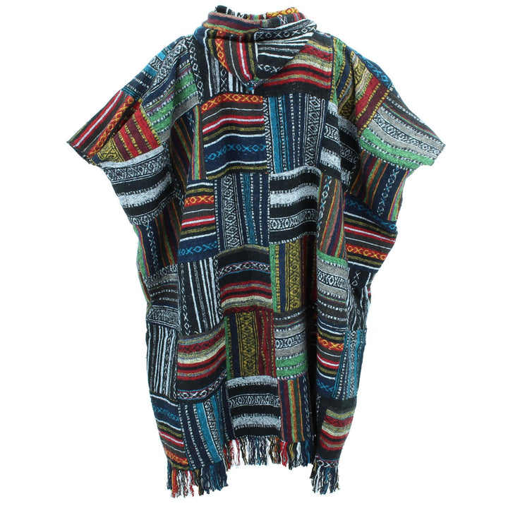 Brushed Cotton Long Hooded Poncho - Patchwork