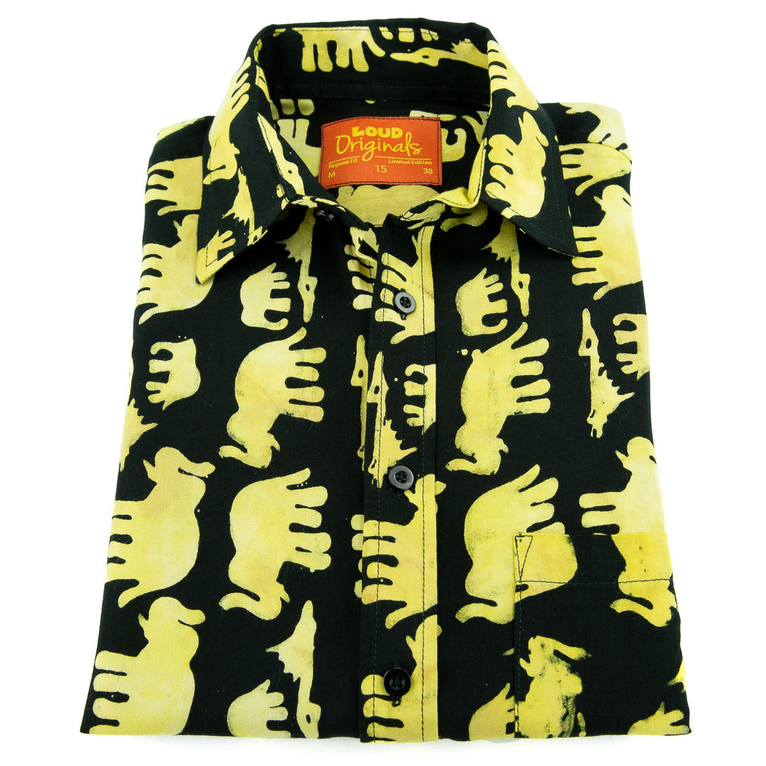 Regular Fit Short Sleeve Shirt - Herd of Elephants - Black