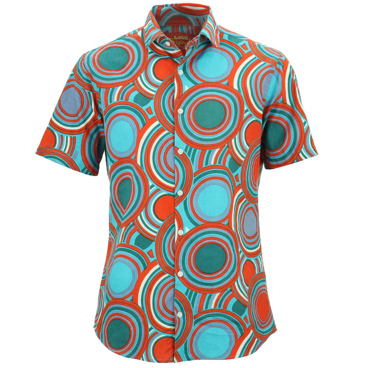 Tailored Fit Short Sleeve Shirt - Retro Circle Red Teal