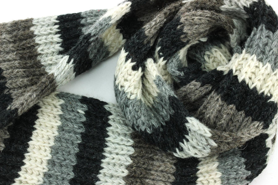 Hand Knitted Wool Scarf - Stripe Natural