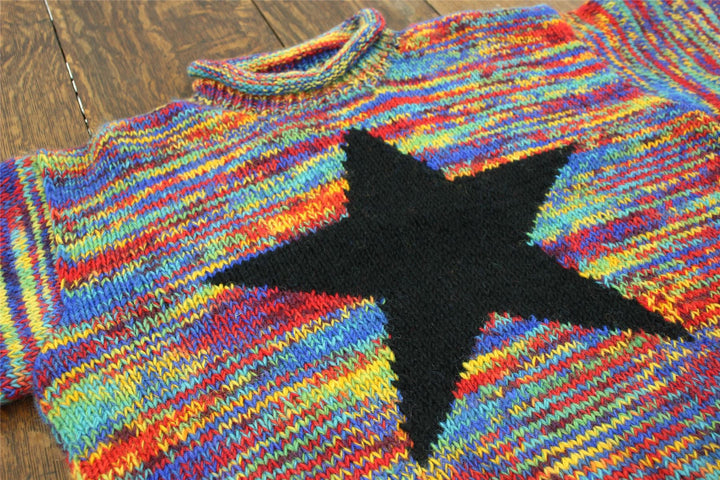 Chunky Wool Knit Star Jumper - Rainbow Space Dye & Black