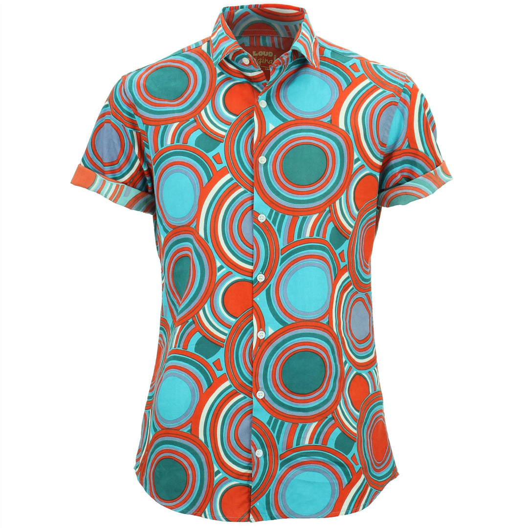 Tailored Fit Short Sleeve Shirt - Retro Circle Red Teal