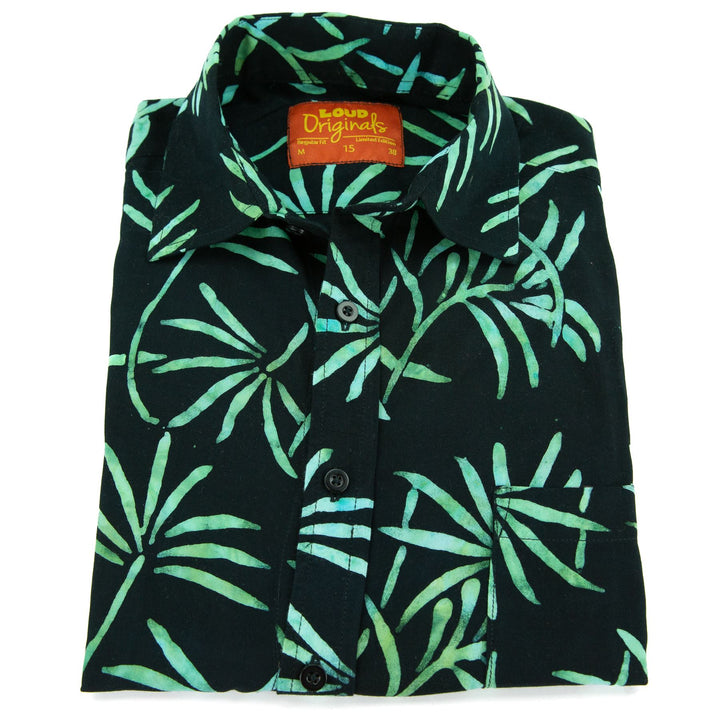 Regular Fit Short Sleeve Shirt - Tropical Leaf - Black