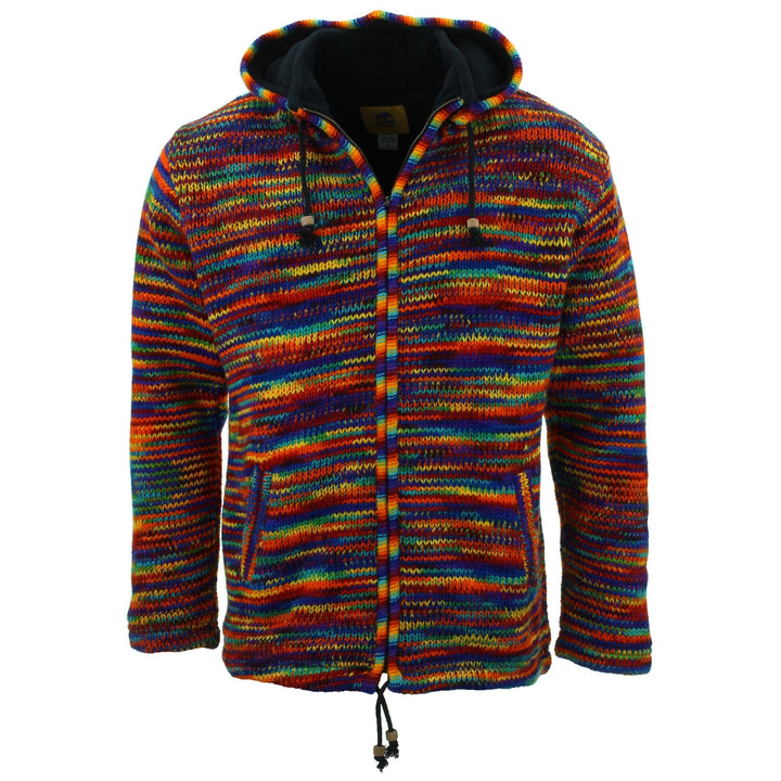 Hand Knitted Wool Hooded Jacket Cardigan - SD Rainbow with Rainbow Trim