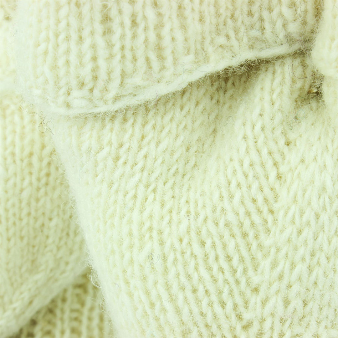 Chunky Wool Knit Fingerless Shooter Gloves - Plain - Off White