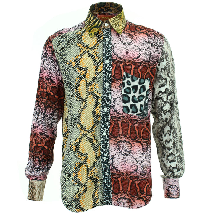 Regular Fit Long Sleeve Shirt - Random Mixed Panel - Animal Print