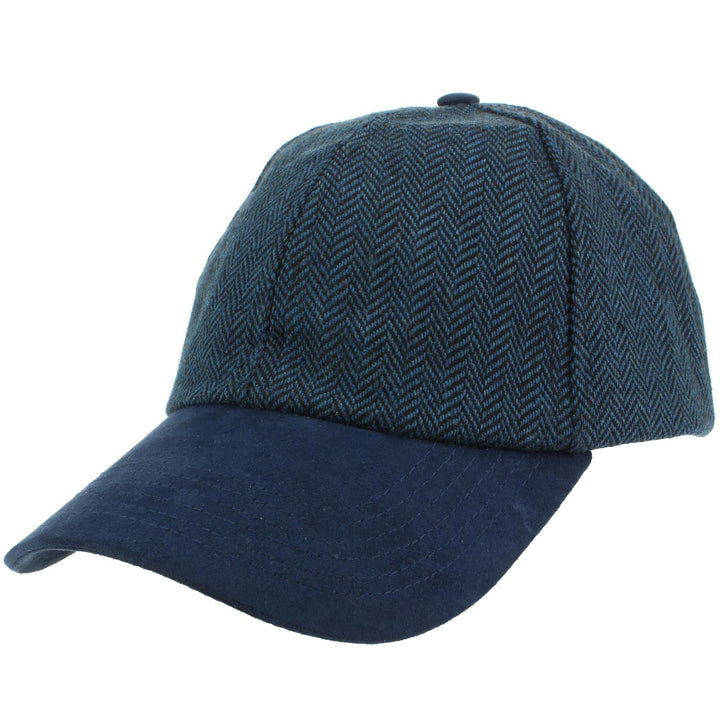 Wool Tweed Herringbone Baseball Cap - Blue