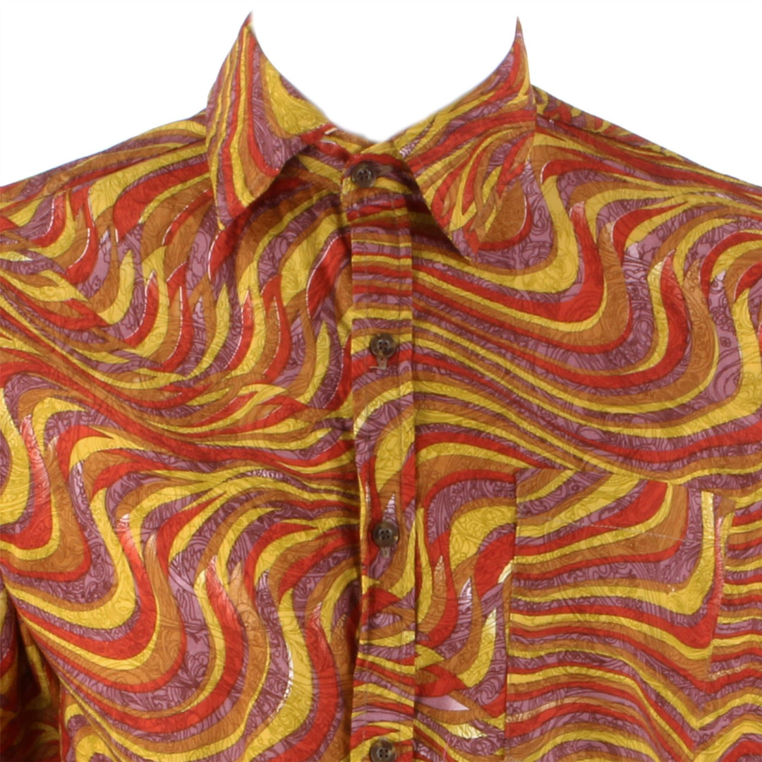 Regular Fit Long Sleeve Shirt - Red Yellow & Pink Waves Abstract