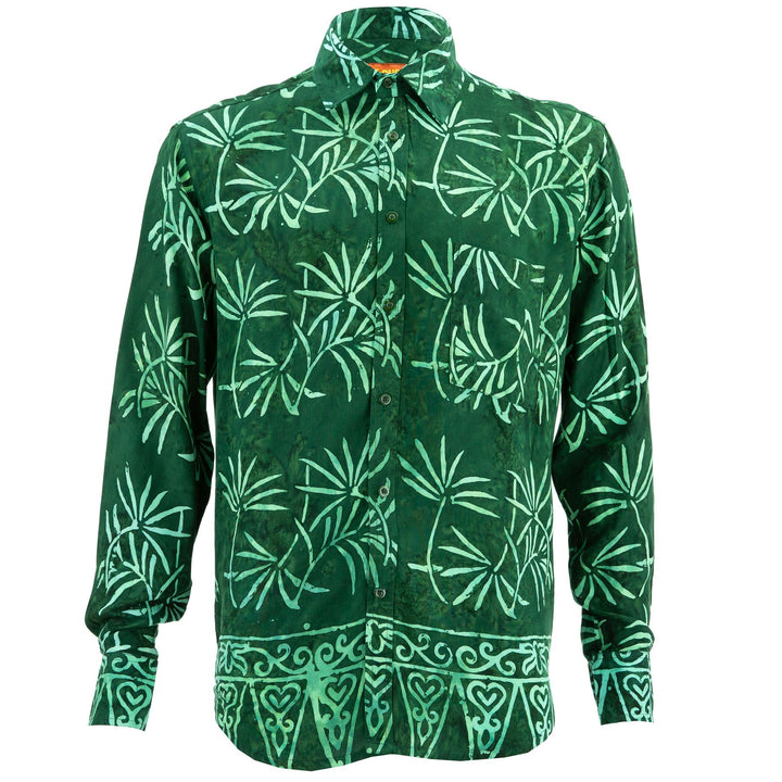 Regular Fit Long Sleeve Shirt - Tropical Leaf - Green