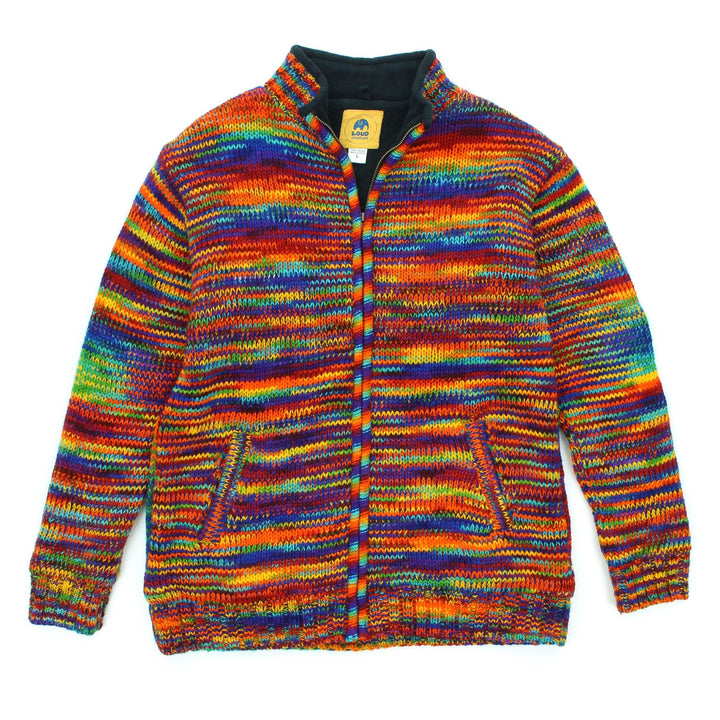 Hand Knitted Wool Jacket Cardigan - SD Rainbow with Rainbow Trim