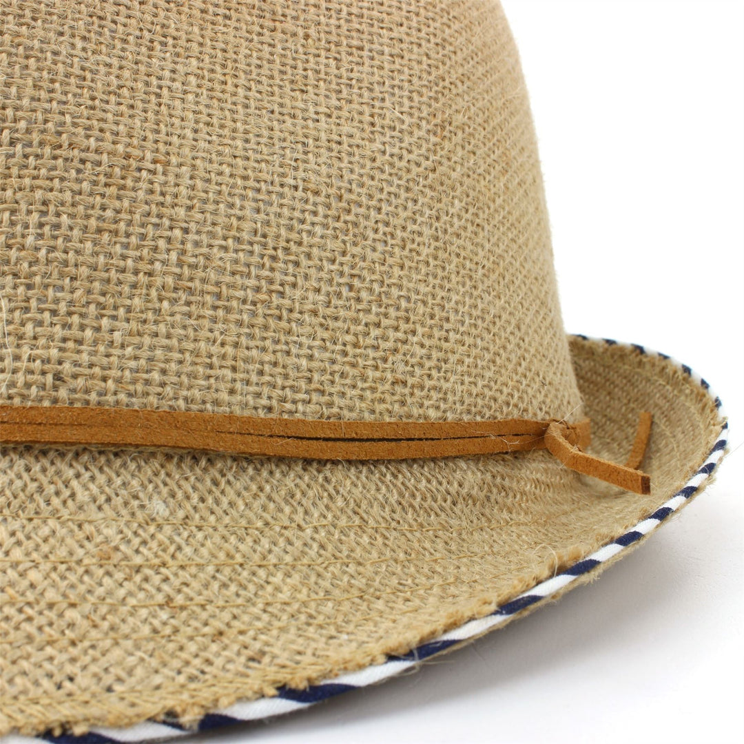 Hessian Cotton Trilby Fedora Hat with Leather Band - Brown