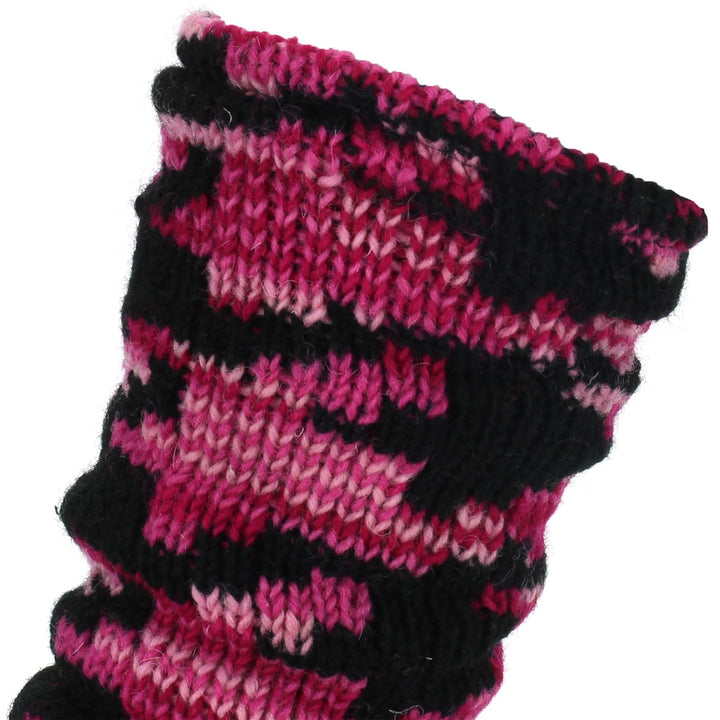 Chunky Wool Knit Leg Warmers - Pink Houndstooth