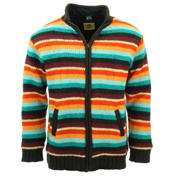 Hand Knitted Wool Jacket Cardigan - Stripe Retro D