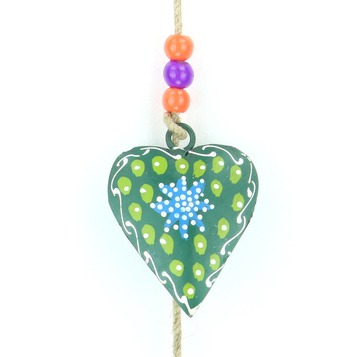 Hanging Mobile Decoration String of Hearts - Green - Sand String