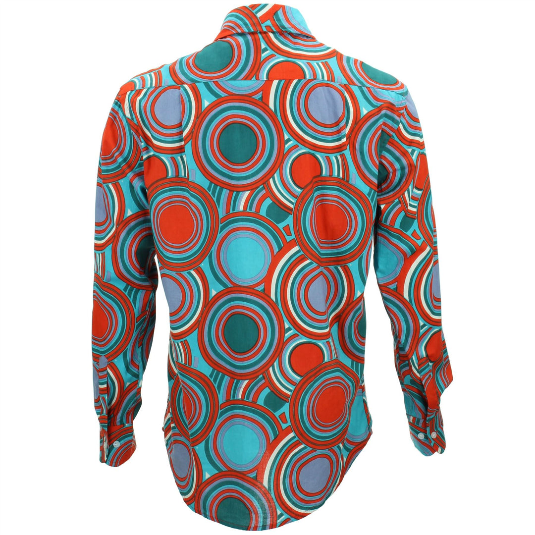 Regular Fit Long Sleeve Shirt - Retro Circle Red Teal