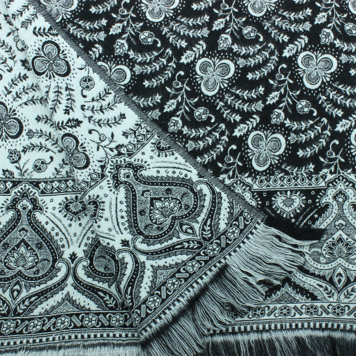 Acrylic Wool Shawl Blanket - Black Paisley - Hearts