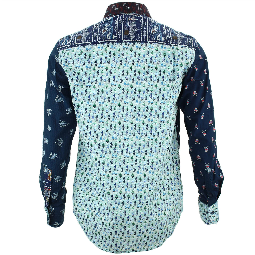 Regular Fit Long Sleeve Shirt - Random Mixed Panel - Nautical