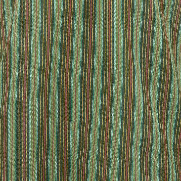 Cotton Grandad Collar Shirt - Green Stripe