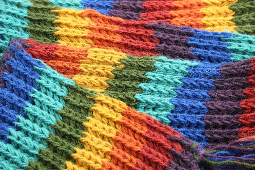 Hand Knitted Wool Scarf - Stripe Dark Rainbow