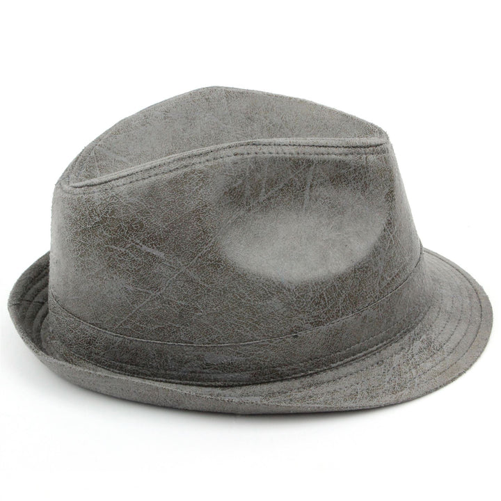 Vintage effect cracked leather trilby hat - Grey