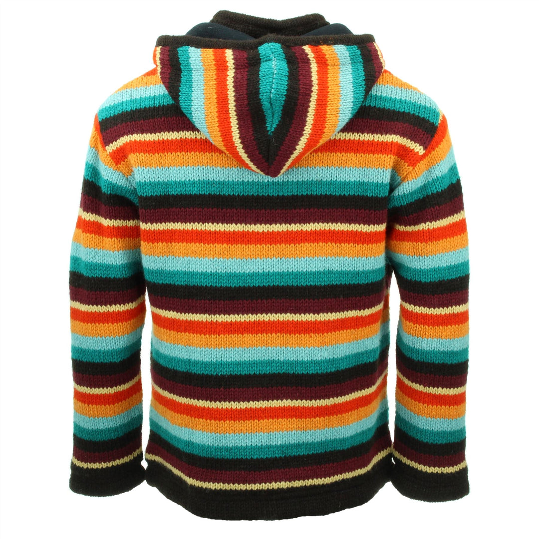 Hand Knitted Wool Hooded Jacket Cardigan - Stripe Retro D