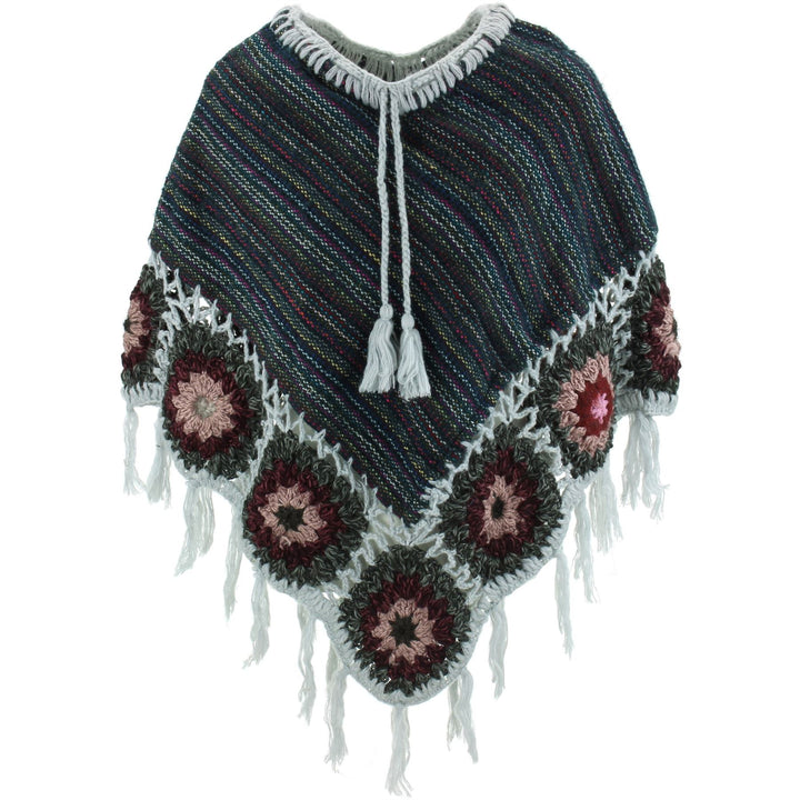 Granny Squares Crochet Poncho Short - Blue/Grey