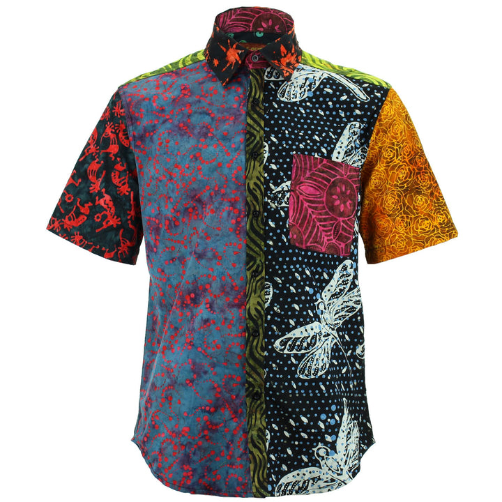 Regular Fit Short Sleeve Shirt - Random Mixed Panel - Block Print