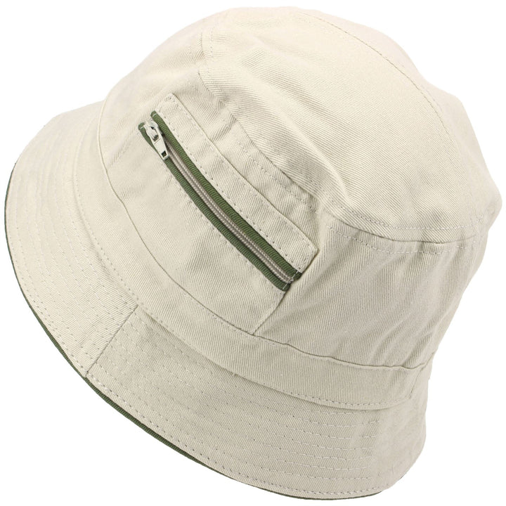 Bucket Hat with Contrast Trim and Zip Pockets - Sand