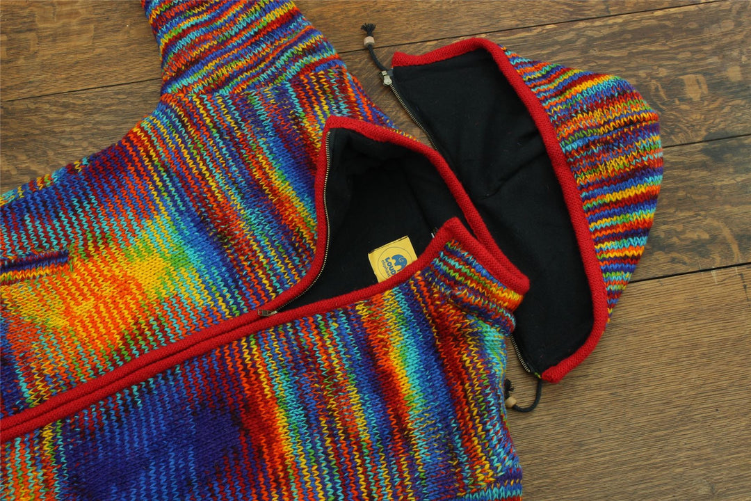 Hand Knitted Wool Hooded Jacket Cardigan - SD Rainbow