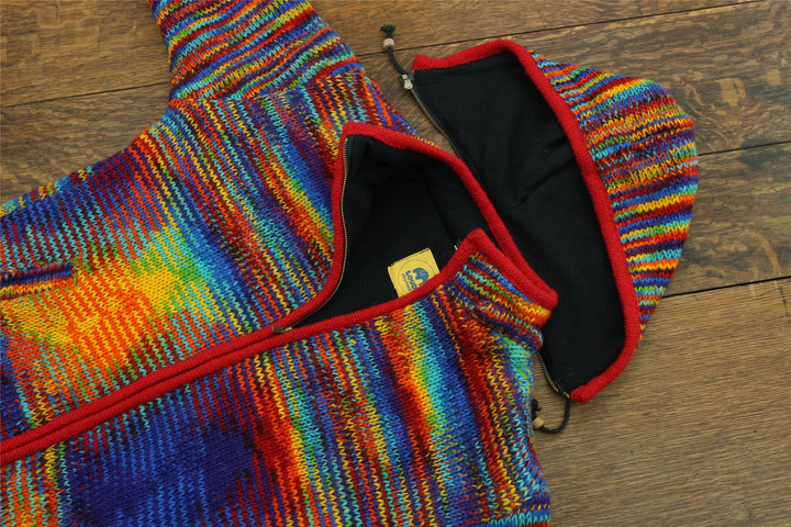 Hand Knitted Wool Hooded Jacket Cardigan - SD Rainbow