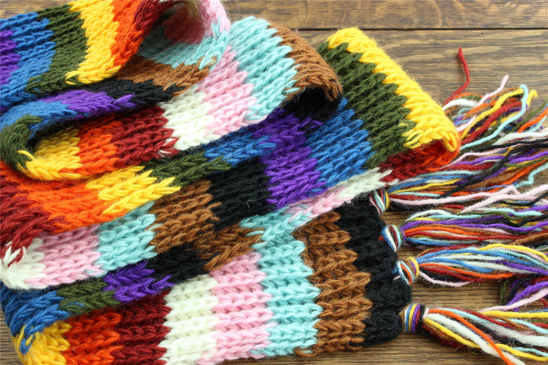 Hand Knitted Wool Scarf - Stripe Progress Rainbow