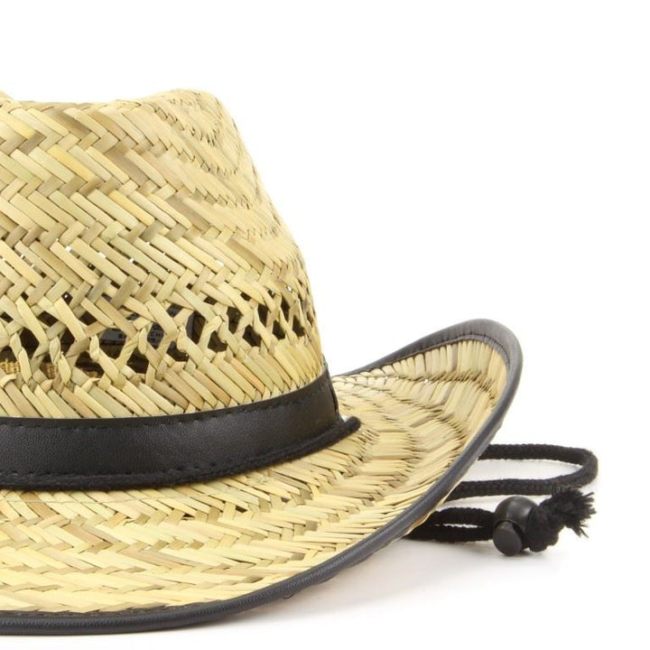 Straw cowboy hat with band and trim - Black