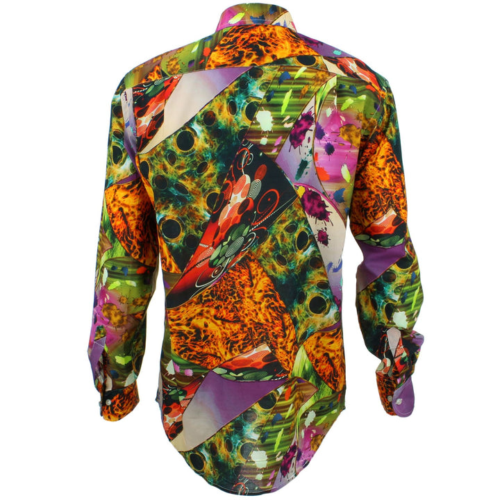 Regular Fit Long Sleeve Shirt - Purple & Orange Abstract Flames