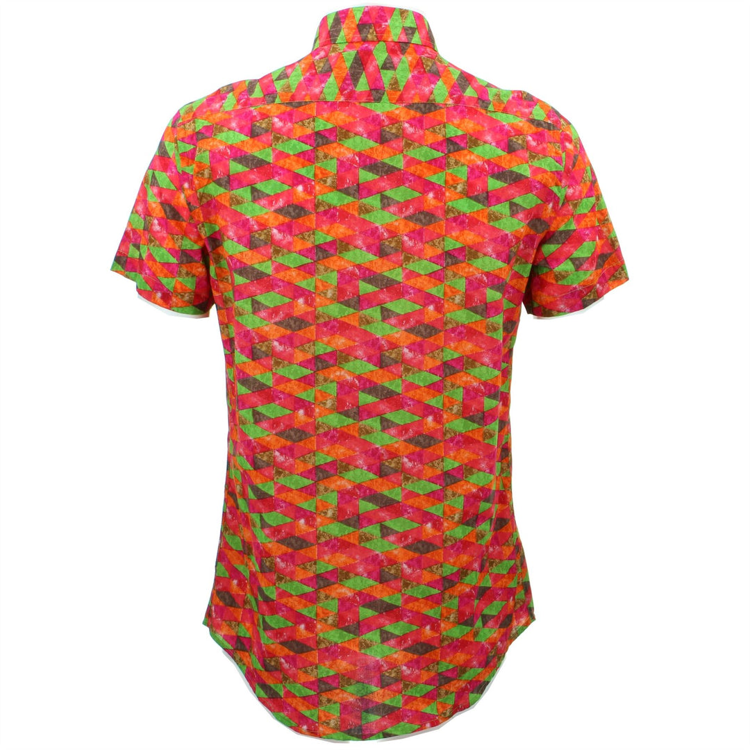 Tailored Fit Short Sleeve Shirt - Pink Green Harlequin