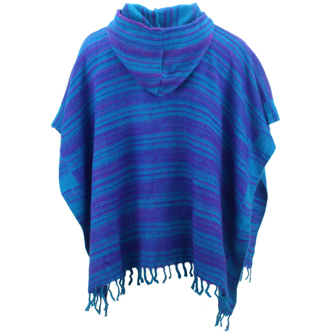 Hooded Square Poncho - Light Blue