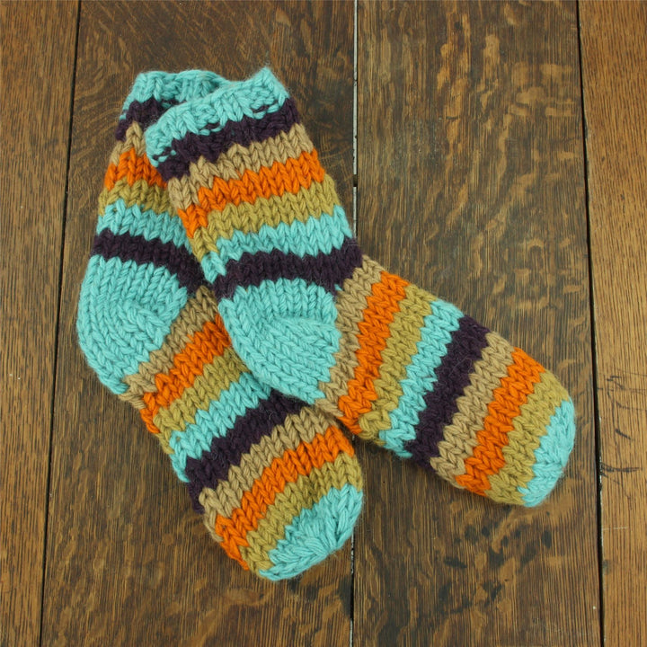 Hand Knitted Wool Ankle Socks - Stripe Retro A