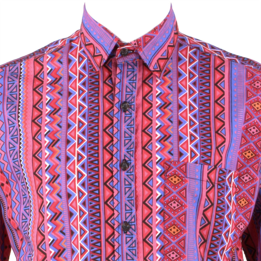 Regular Fit Long Sleeve Shirt - Pink Purple & Red Zig Zags