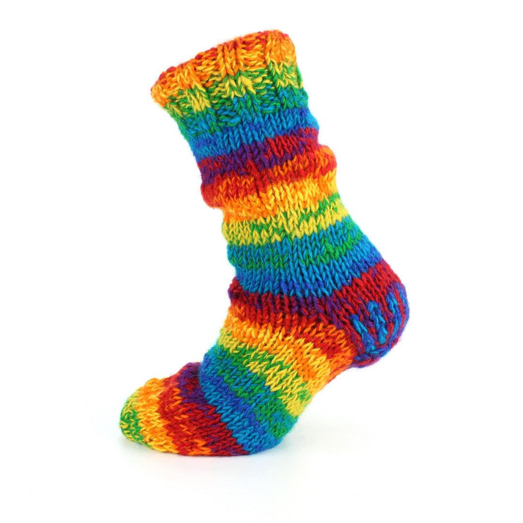 Hand Knitted Wool Slipper Socks Lined - SD Shredded Rainbow