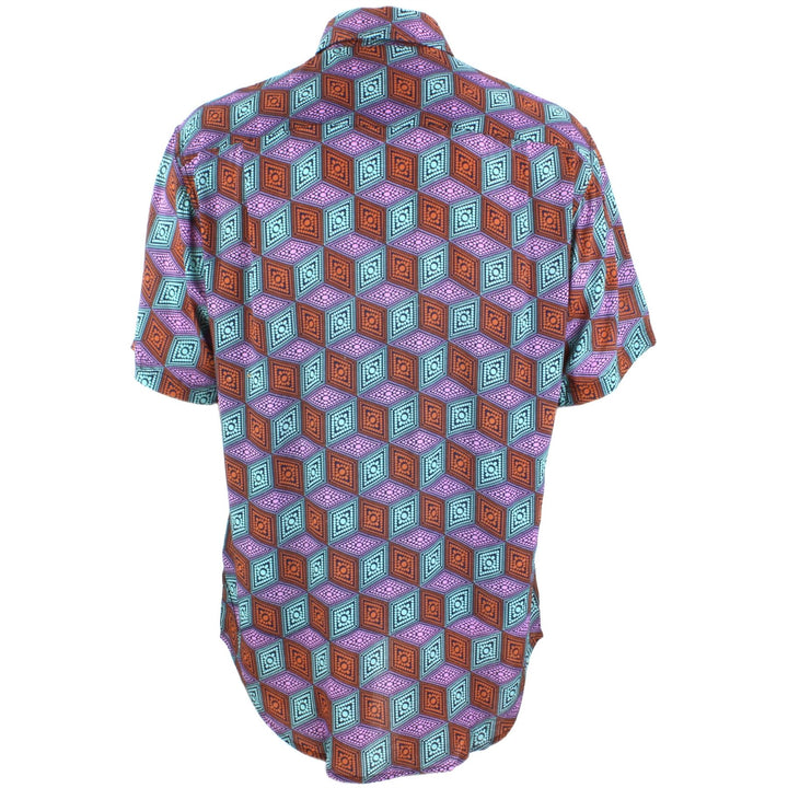 Regular Fit Short Sleeve Shirt - Purple Red & Green Diamonds