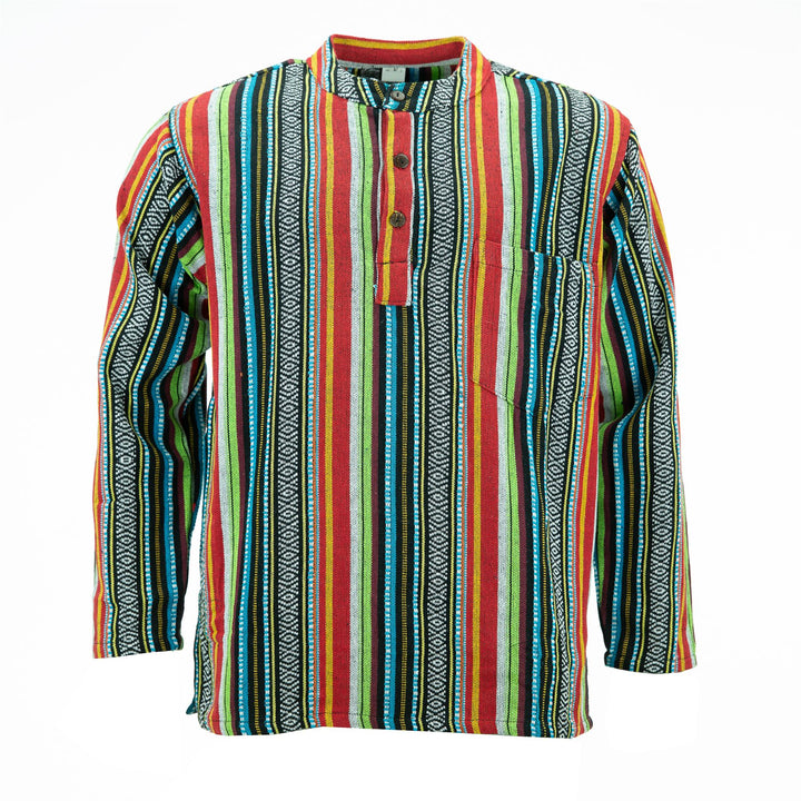 Woven Cotton Grandad Shirt - Mexican Diamond