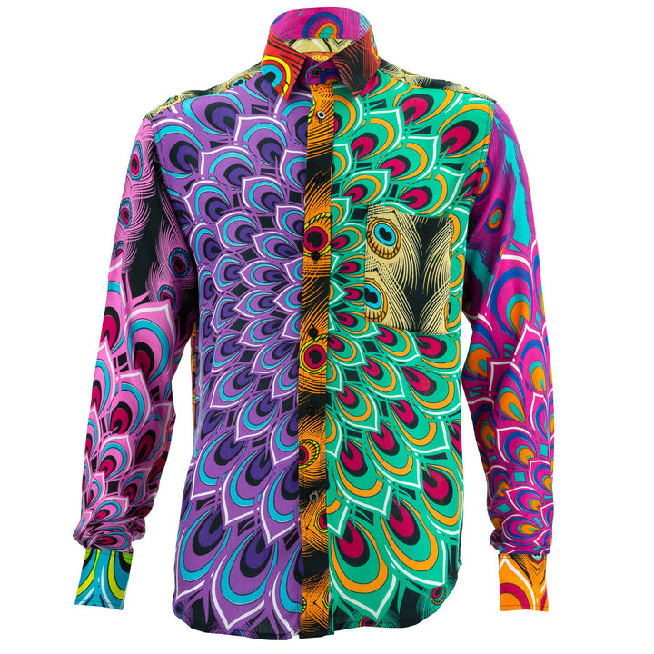 Regular Fit Long Sleeve Shirt - Peacock Mandala - Random Mixed Panel