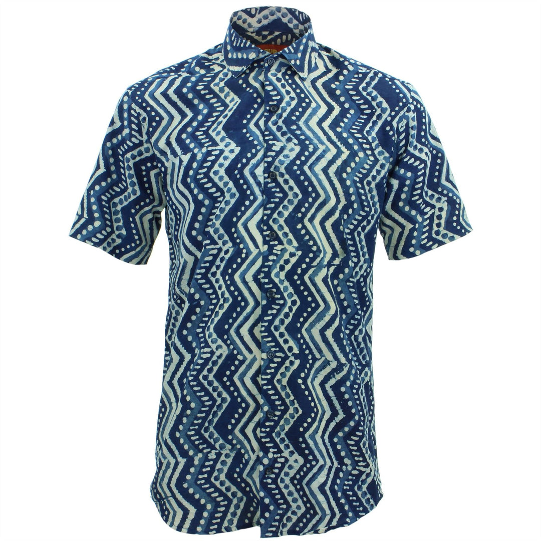 Tailored Fit Short Sleeve Shirt - Block Print - Zig Zags