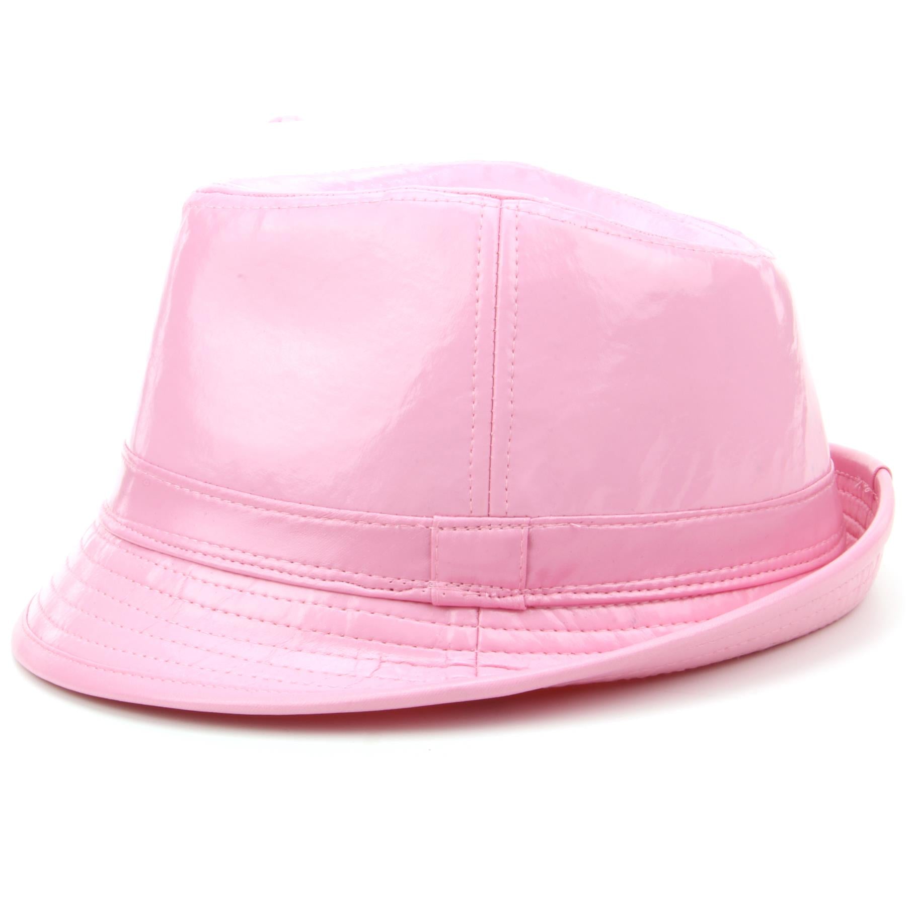 Shiny PU leather trilby hat Pink