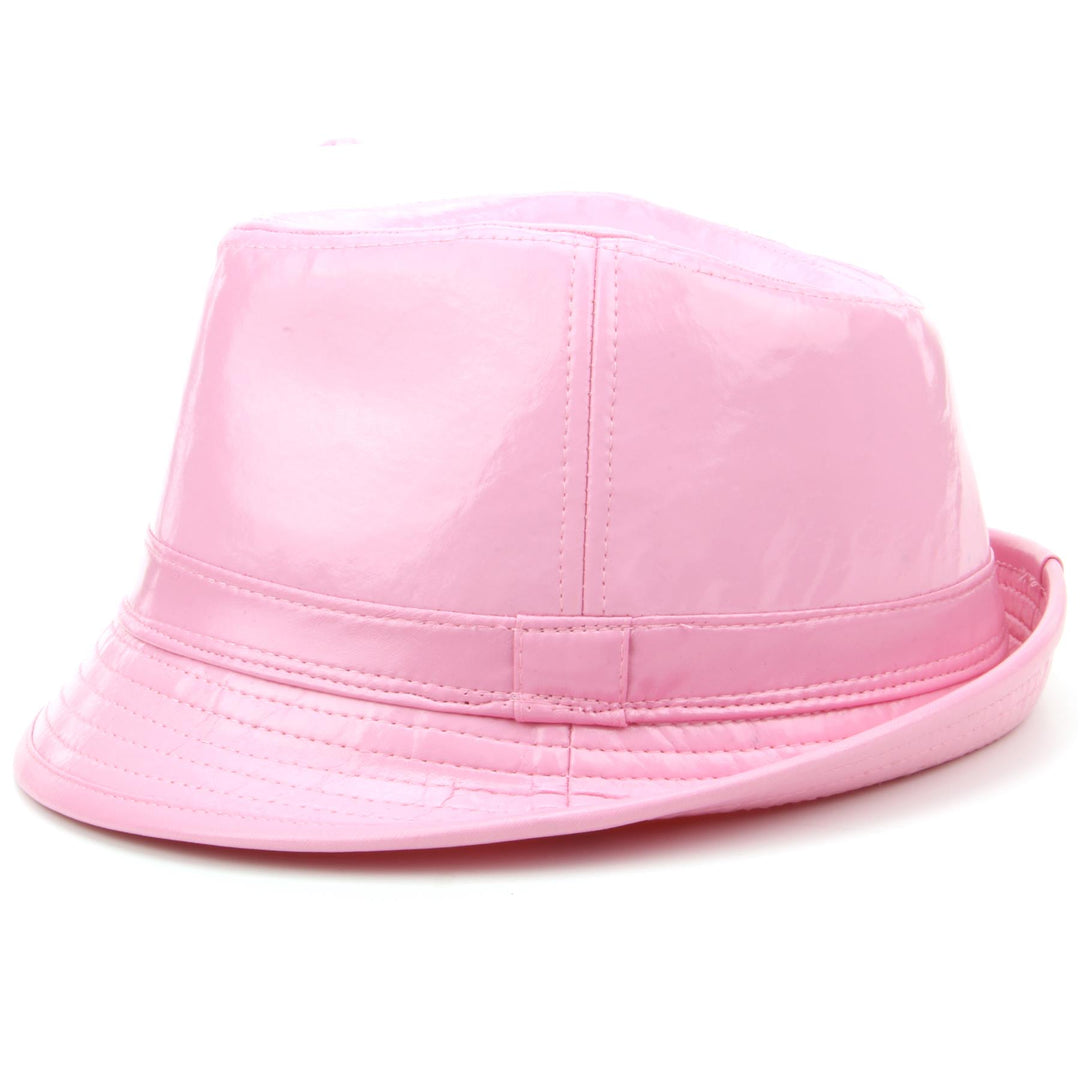 Shiny PU leather trilby hat - Pink