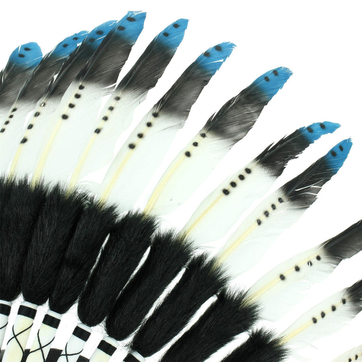 Native Amercian Chief Headdress - Blue (Black Fur)